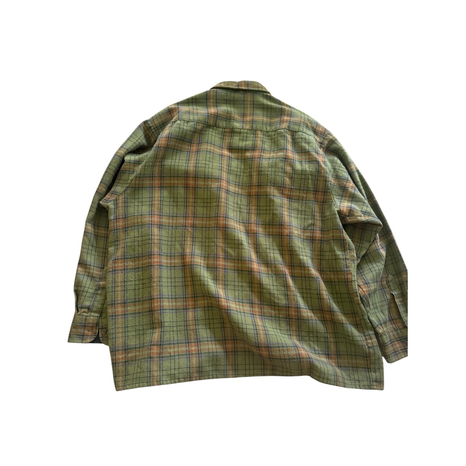 Vintage Savile Row XL Plaid Button Down Shirt Olive Green Flannel Look Outdoor