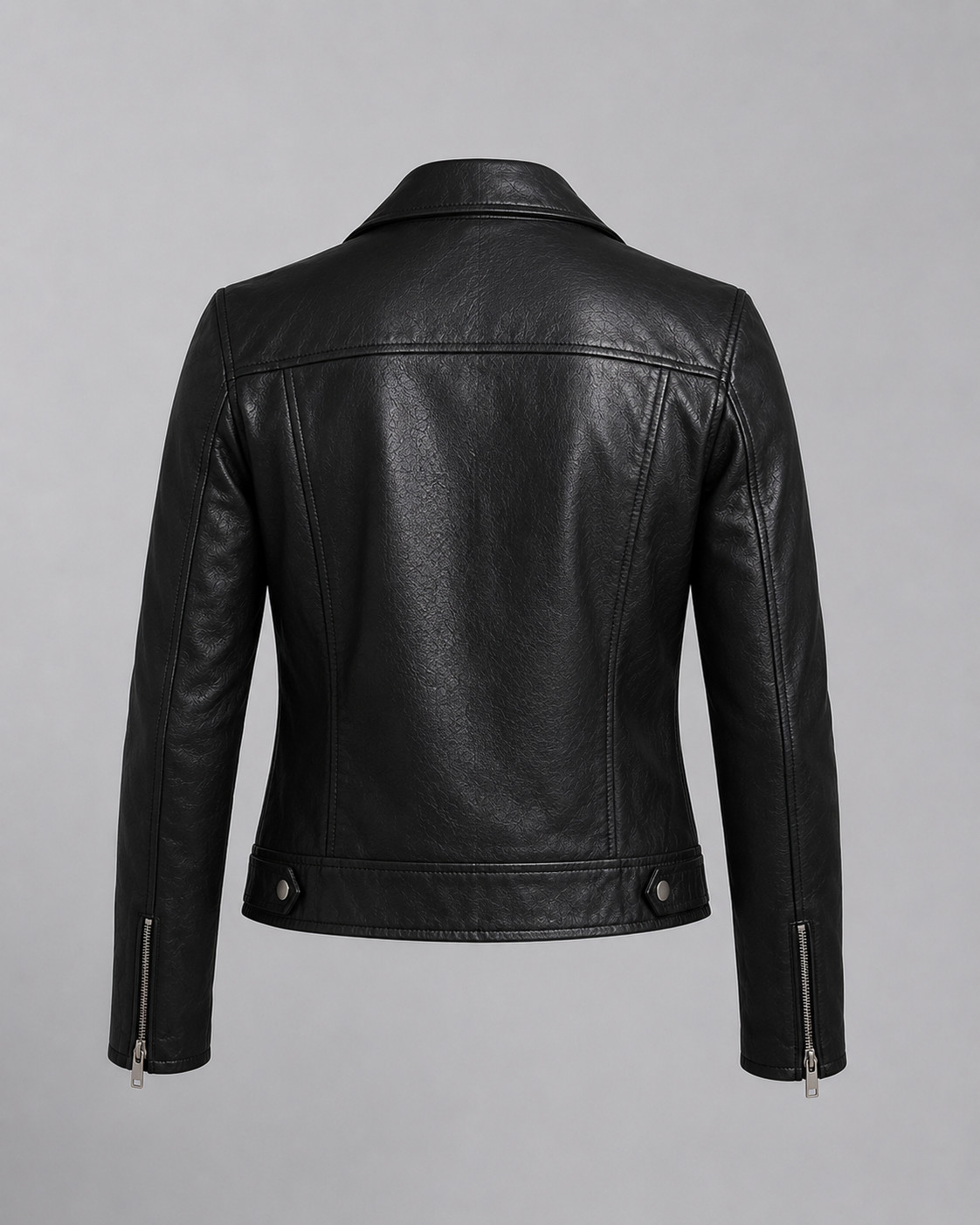 Women’s Genuine Leather Biker Jacket – Black Slim Fit – Moto Zip Fashion Coat