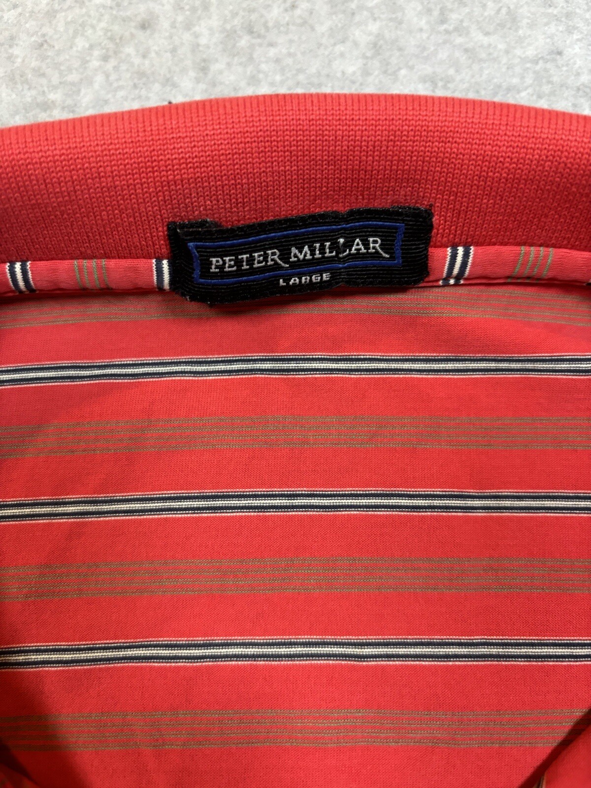 Peter Millar Golf Polo – Red With White And Black Stripes – Size Large