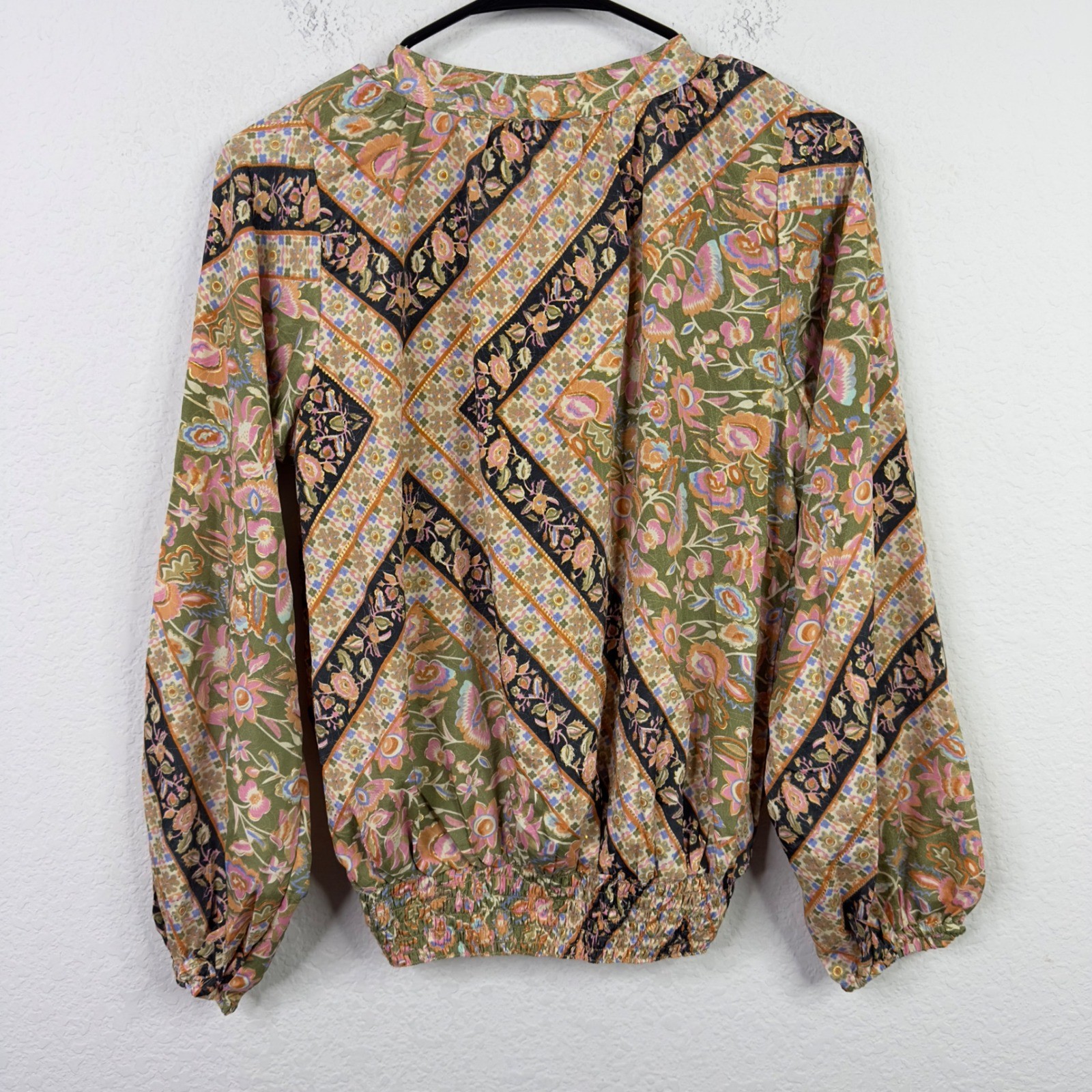 Cienna Shirt S Floral Silk Blend Patchwork Boho Peasant Cottagecore Indie Hippie