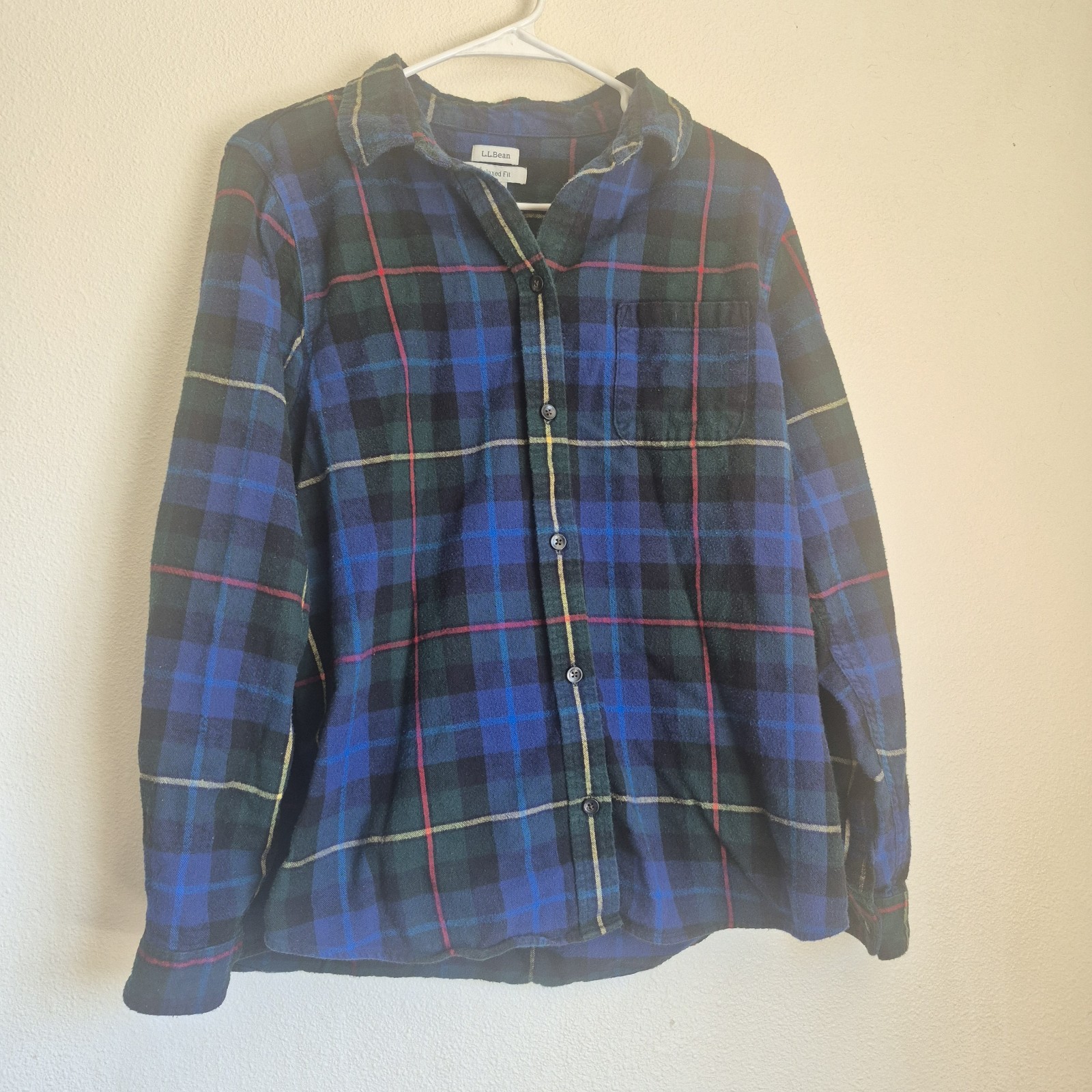 LL Bean Scotch Plaid Flannel Shirt Size L