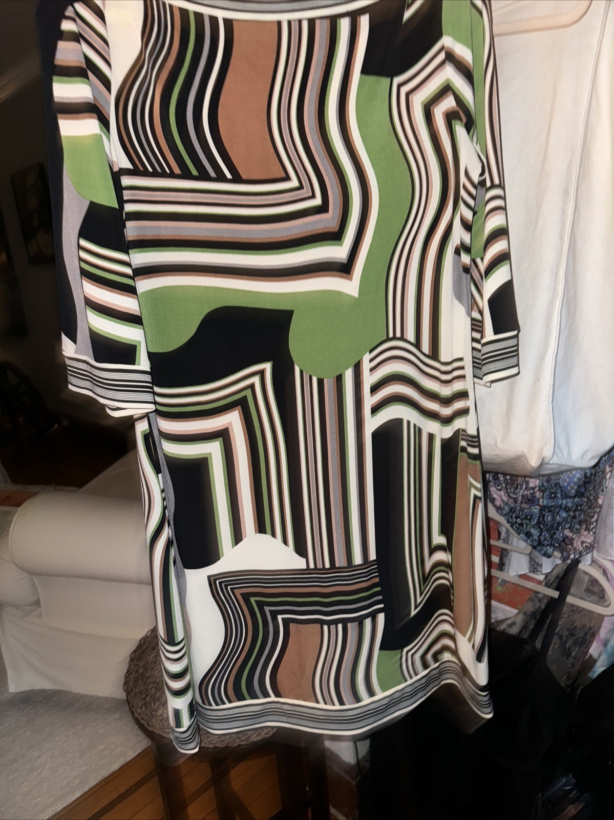Ali Ro Anthropologie Dress Size 12 Green Abstract Retro Print 3/4 sleeve