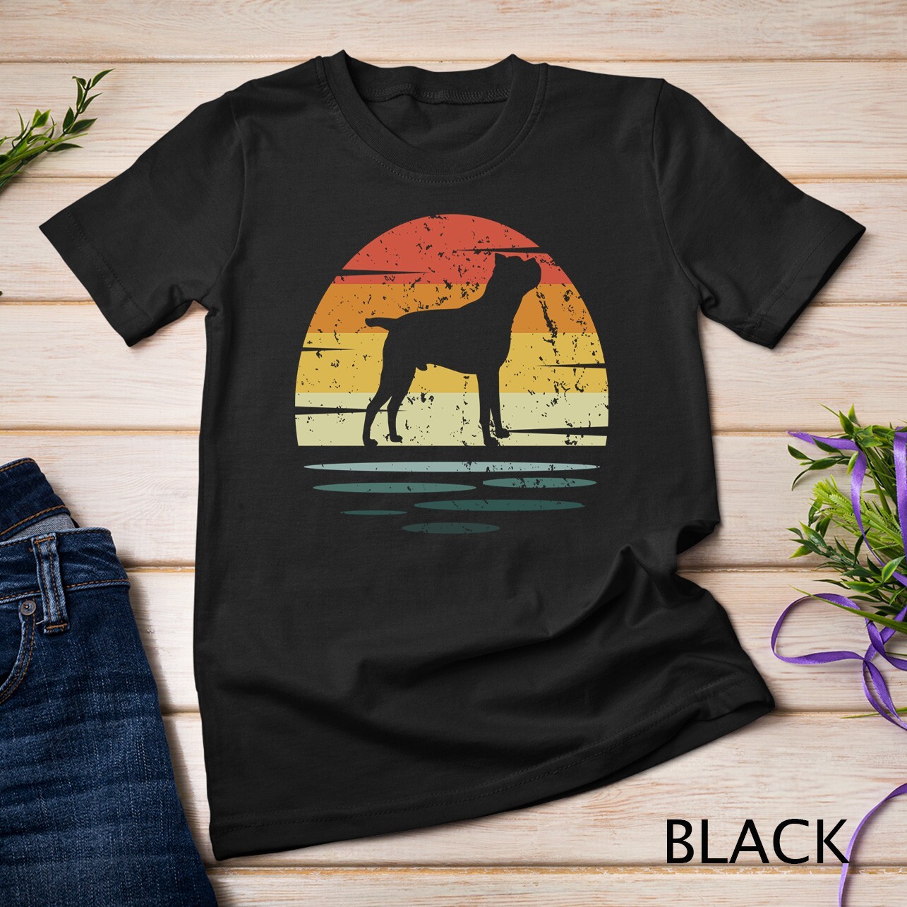 Cane Corso Dog Vintage Italian Mastiff Silhouette Sunset Unisex T-shirt