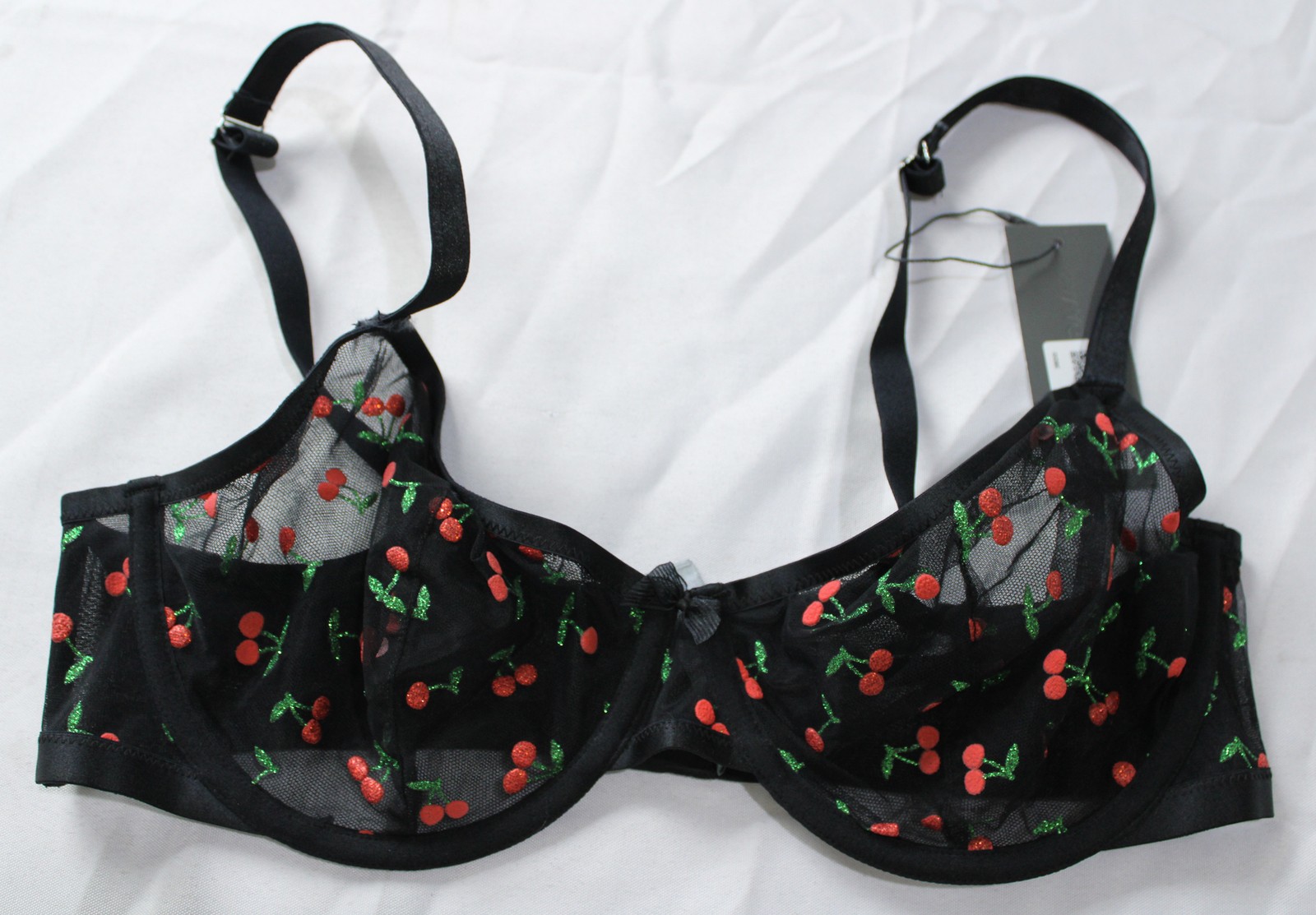 Savage X Fenty Women’s Puff Cherries Unlined Demi Bra DH3 Black Caviar 36DD NWT