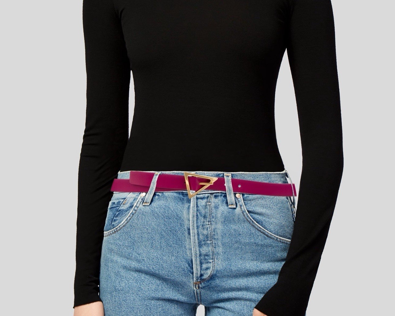 BOTTEGA VENETA Triangle Buckle Bordo Leather Gold Tone Metal 75 CM Belt $550