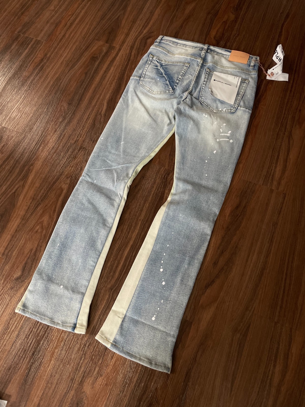 purple Brand Light Blue Wash Panel Distressed Flared Fit Denim