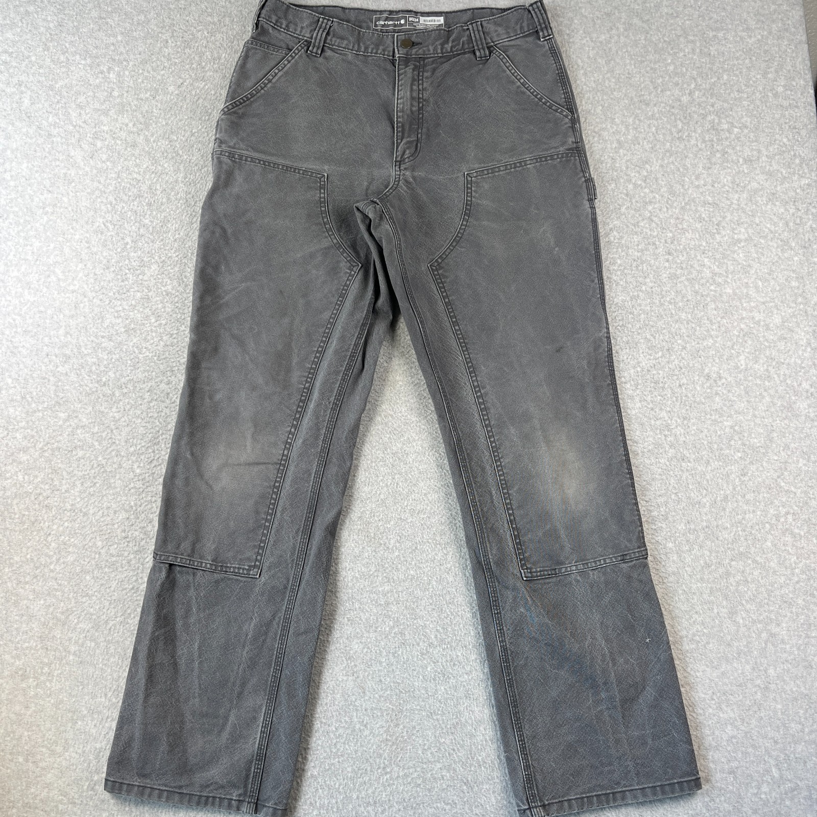 Carhartt Double Front Knee Pants Duck Canvas Stretch Flex 34×32 Grey BN3334