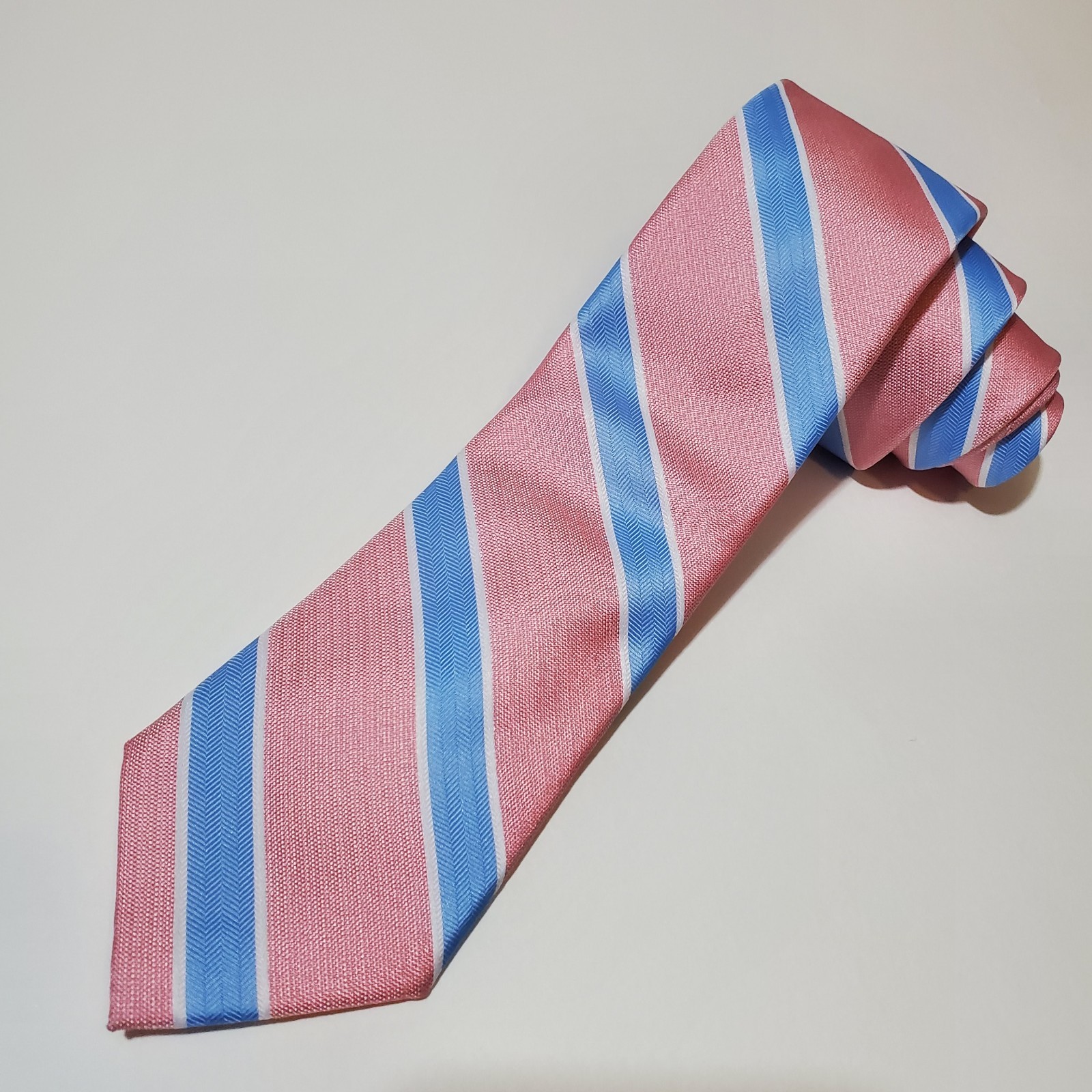 Goodfellow & Co Pink Blue Men’s Repp Striped Neck Tie 100% Recycled Polyester