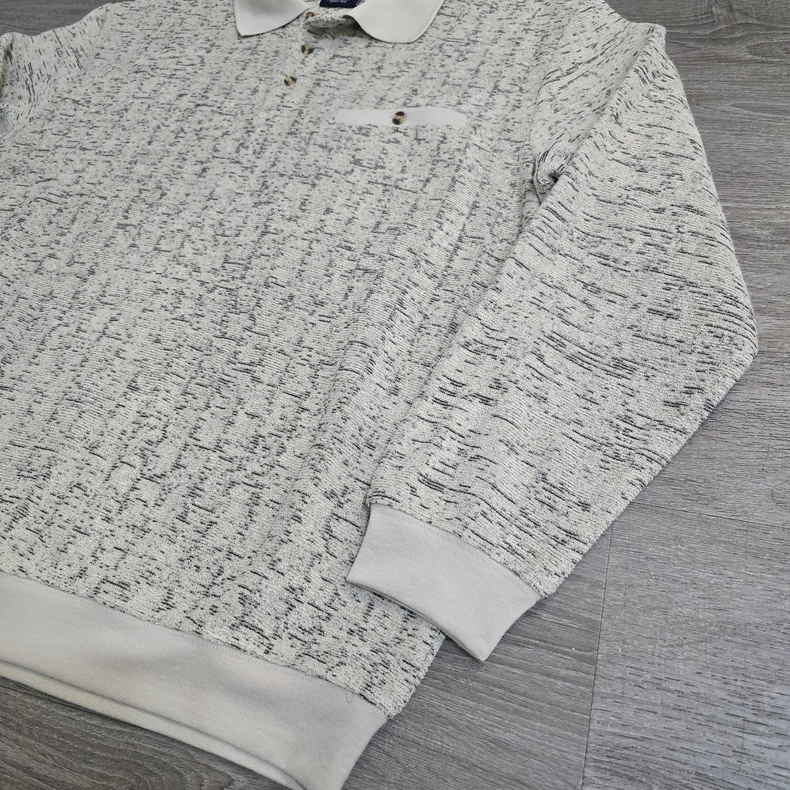 John Blair Fine Menswear Marble Knit Polo Shirt 1/4 Button Collared SoFt Lined L