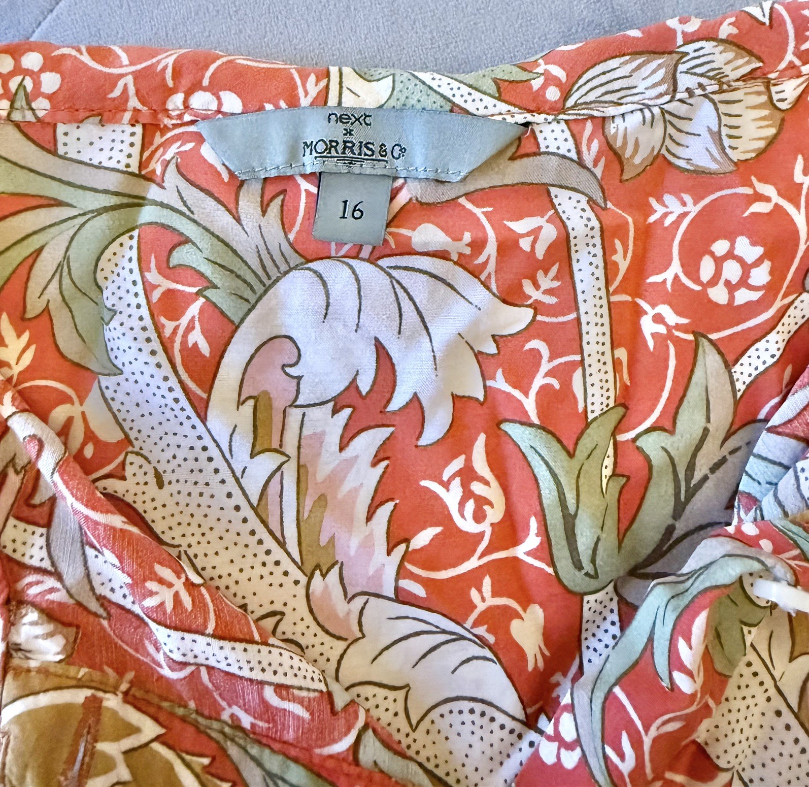 Next William Morris & Co ‘Cray’ Red Print Peter Pan Collar Blouse Top Size 16-18
