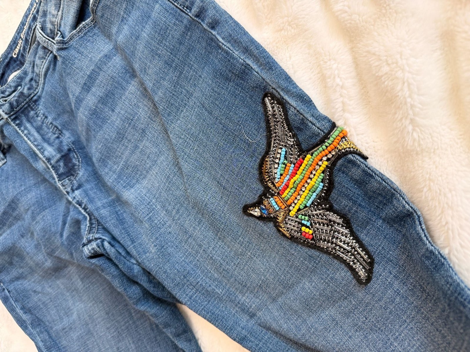 Laurie Felt Classic Embellished Boyfriend Jeans with Floral and Bird Embroidery