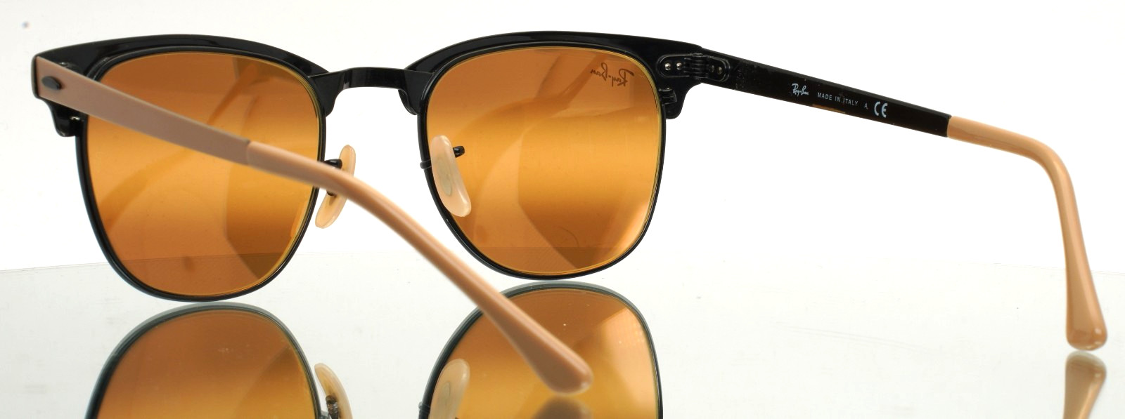 RAY BAN RB3716 9157/AG Clubmaster Metal Beige Black Mirror Sunglasses 51-21-145