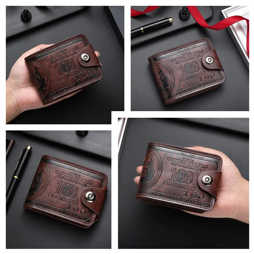 Men’s Wallets with 100 US Dollar Pattern Hasp Male Leather Wallet with Zipper