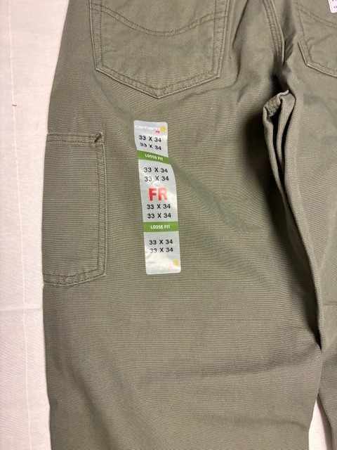 Carhartt FRB 159MOS CAT2 Loose Fit Olive Moss Green Canvas Work Pants Jean 33×34