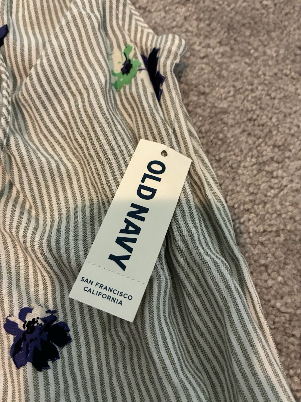 Old Navy Women’s White/Blue Striped Floral V-Neck Sleeveless Tunic Blouse XS