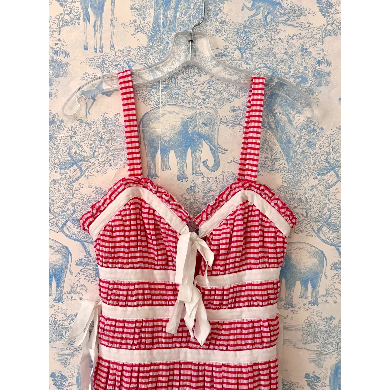 LPA Revolve Pink Gingham cottagecore milkmaid Mini Dress Ribbon Tie Smocked XS