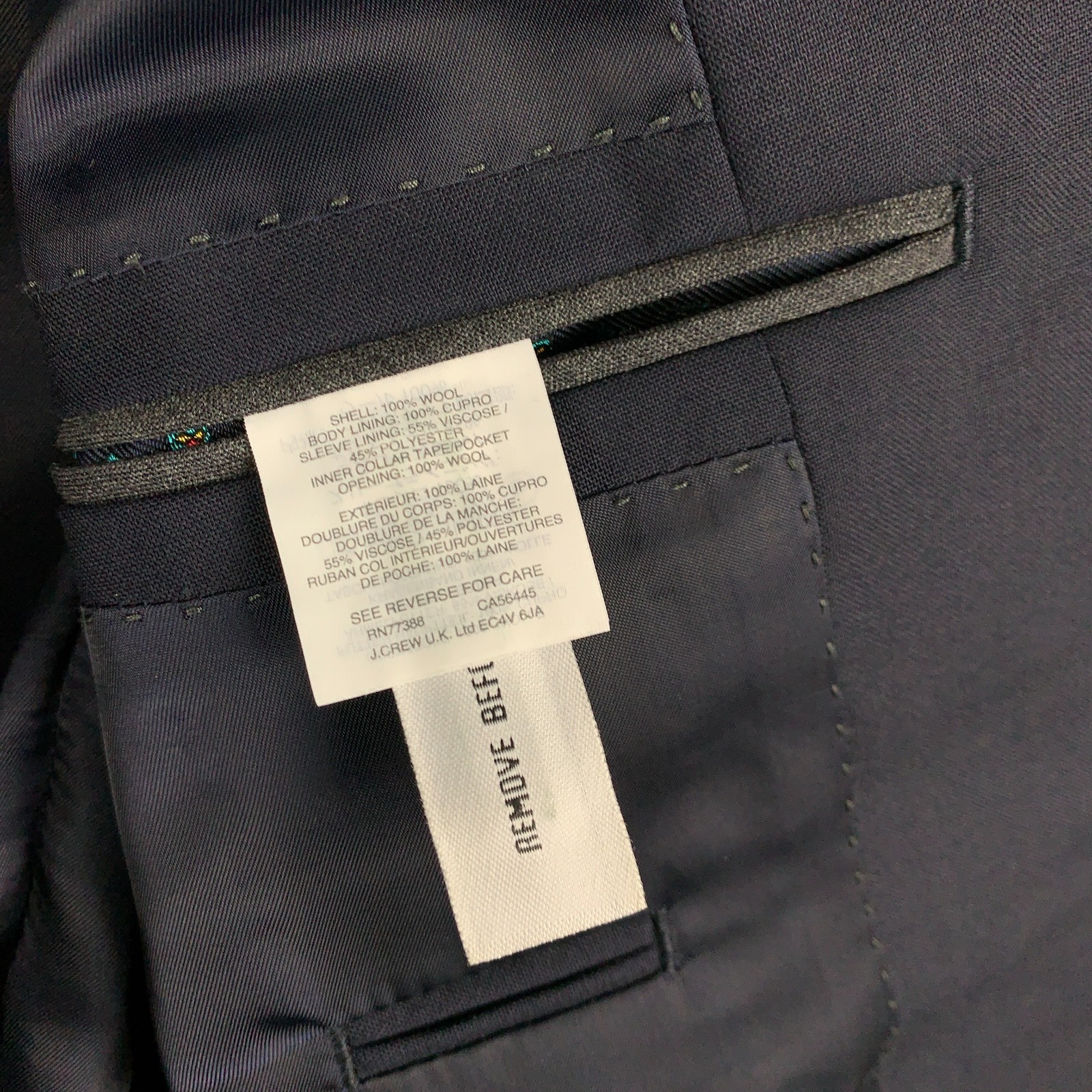 J.Crew Ludlow Loro Piana 2 Piece Suit 40S Navy Slim Super 120’s Wool Pants Sz 33