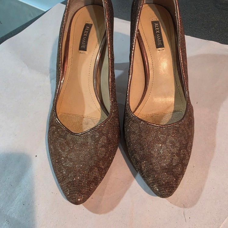 Alex Marie Womens Sz 6M Copper Bronze Glitter Pointed Toe Pumps 2.25in Heel