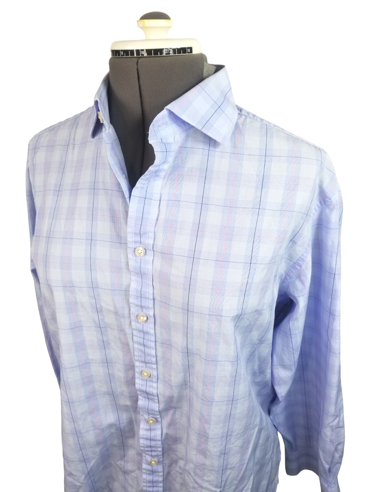 Charles Tyrwhitt Dress Shirt Mens 16 1/2 Long Sleeve Blue Plaid Pit To Pit 24 In
