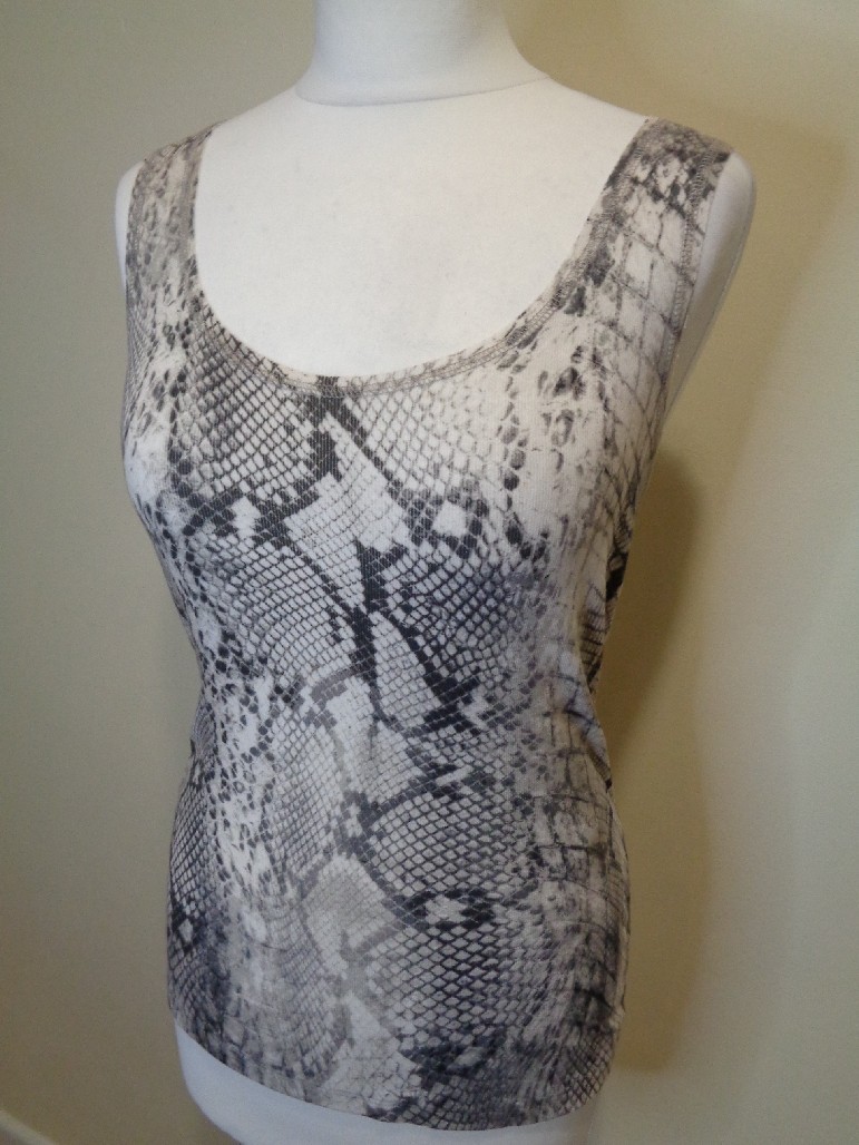 MARC CAIN BEIGE AND BROWN SNAKESKIN PRINT SCOOP NECK SLEEVELESS TOP – SIZE 10