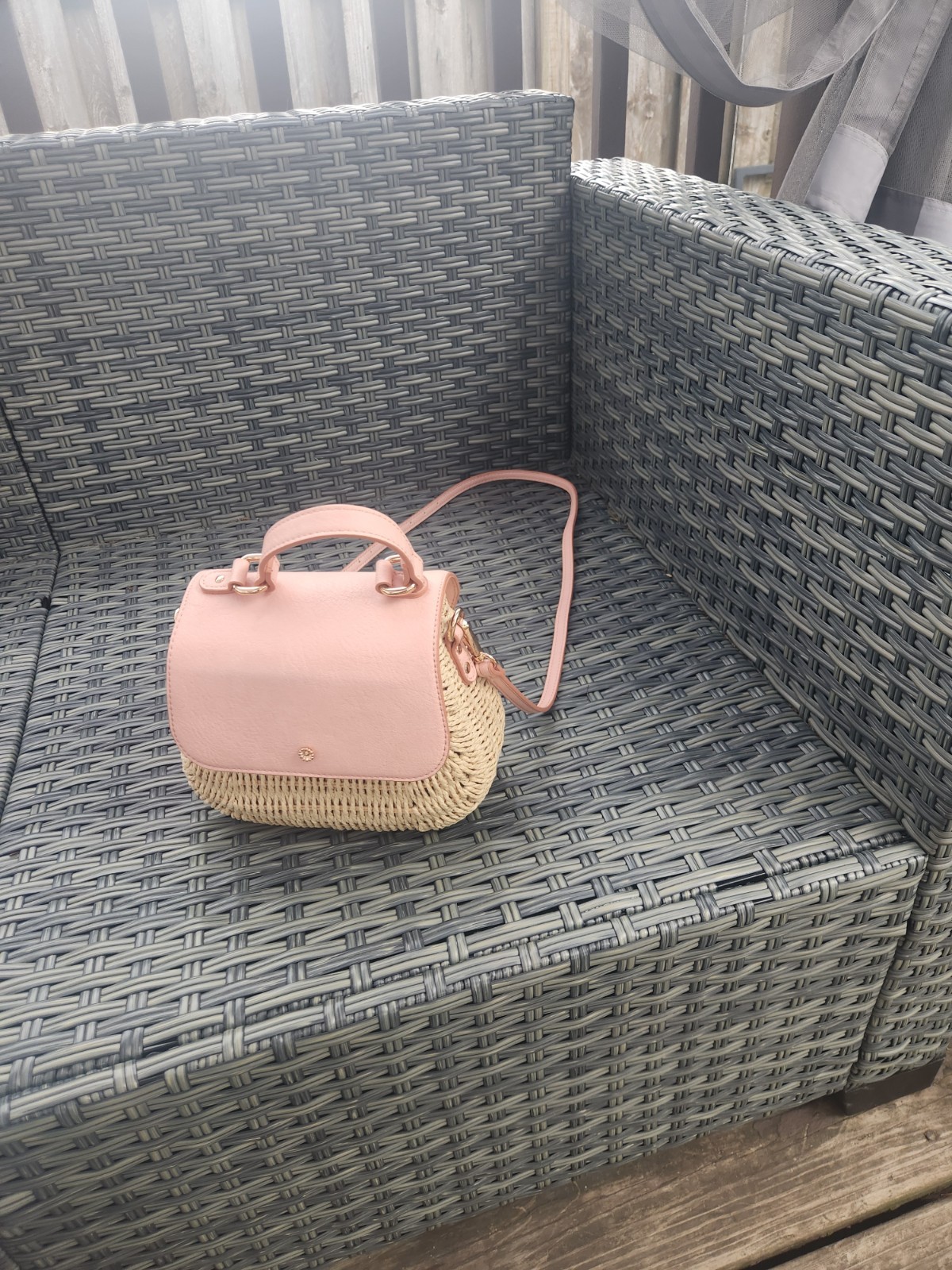 Lauren Conrad Blush Pink Straw Woven Crossbody Purse Wallet Set Boho Summer