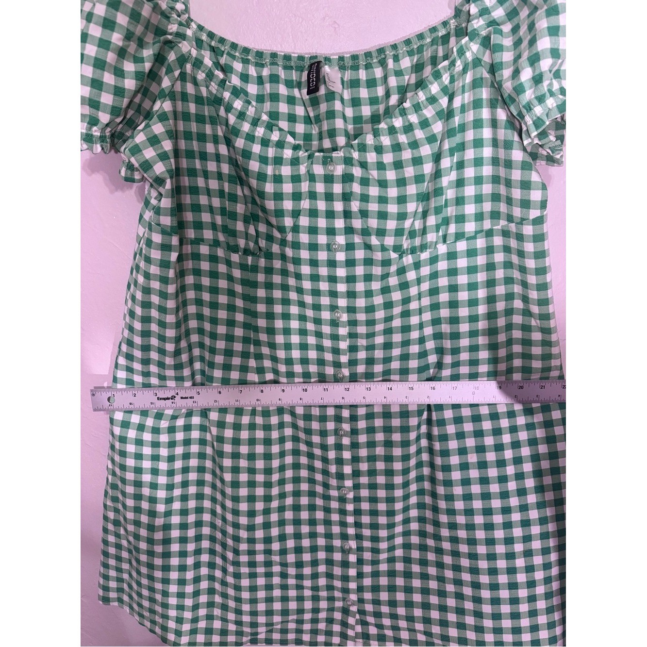 Green Gingham Milkmaid Mini Dress Puff Sleeve Cottagecore Picnic Coquette XL