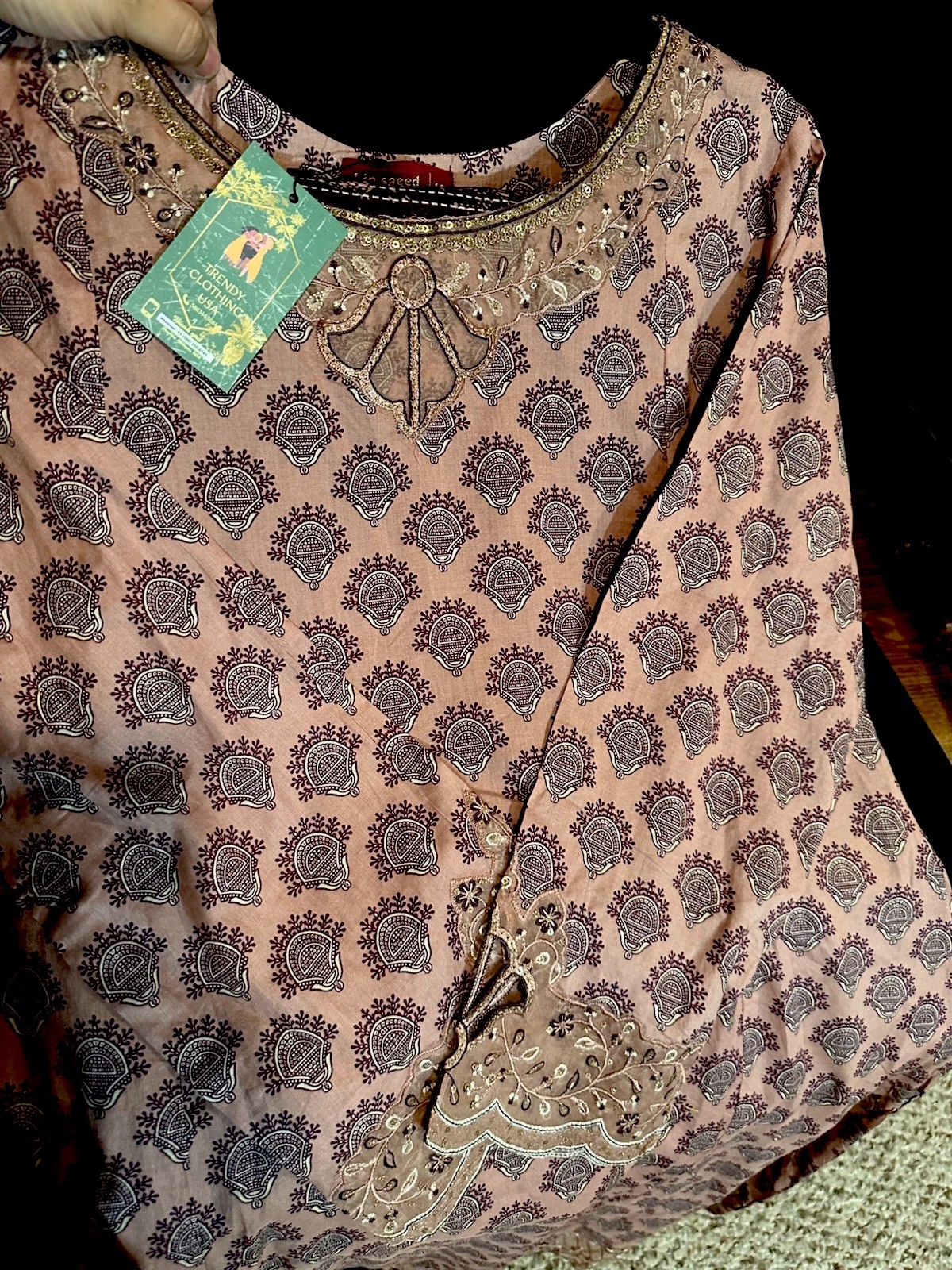 Bin Saeed Lawn Cotton 3 Pc Suit-Premium Cut Work Emb- Aline Style-M & L – $42