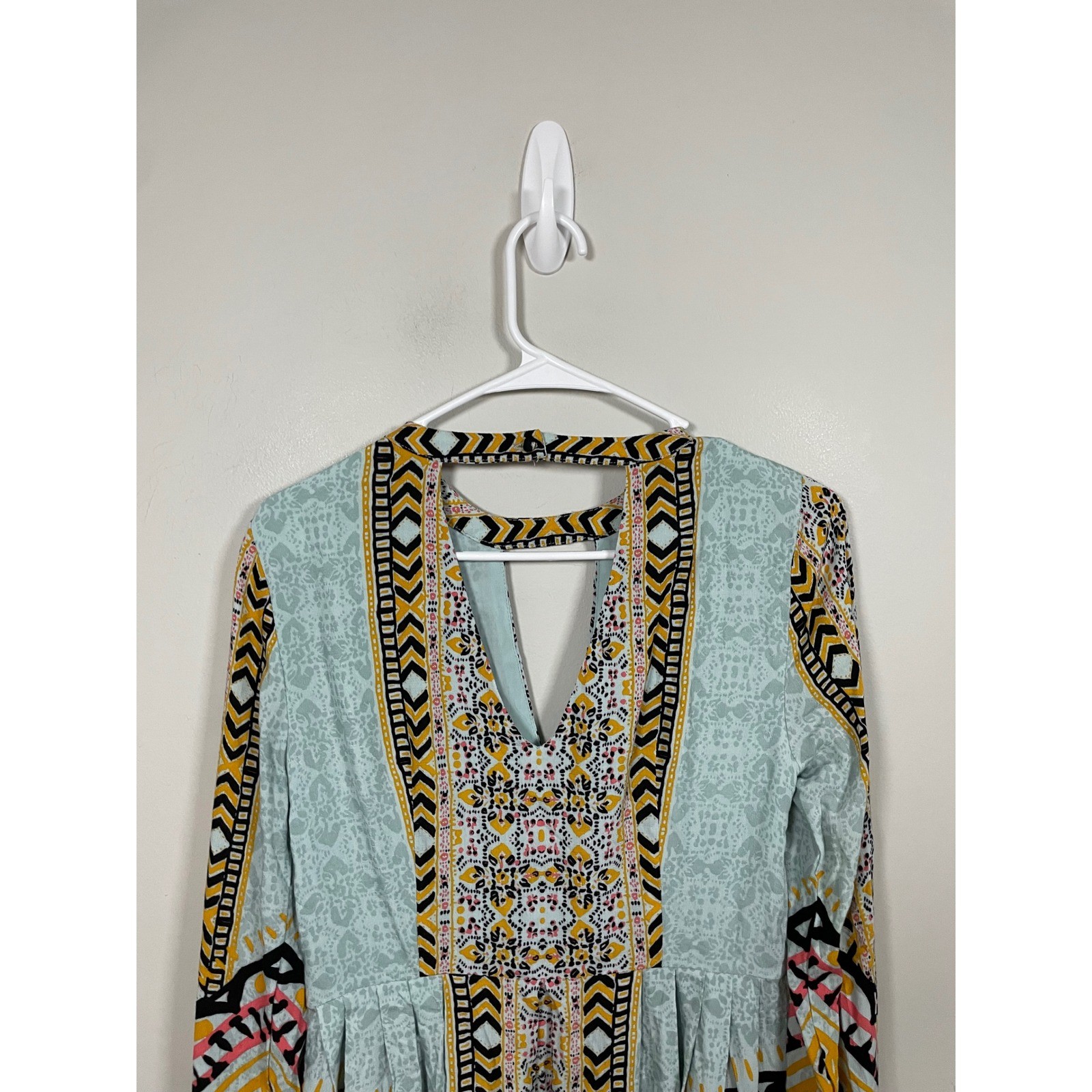 Free People Tegan Border Print Long Sleeve Mini Dress Size 2 Bohemian