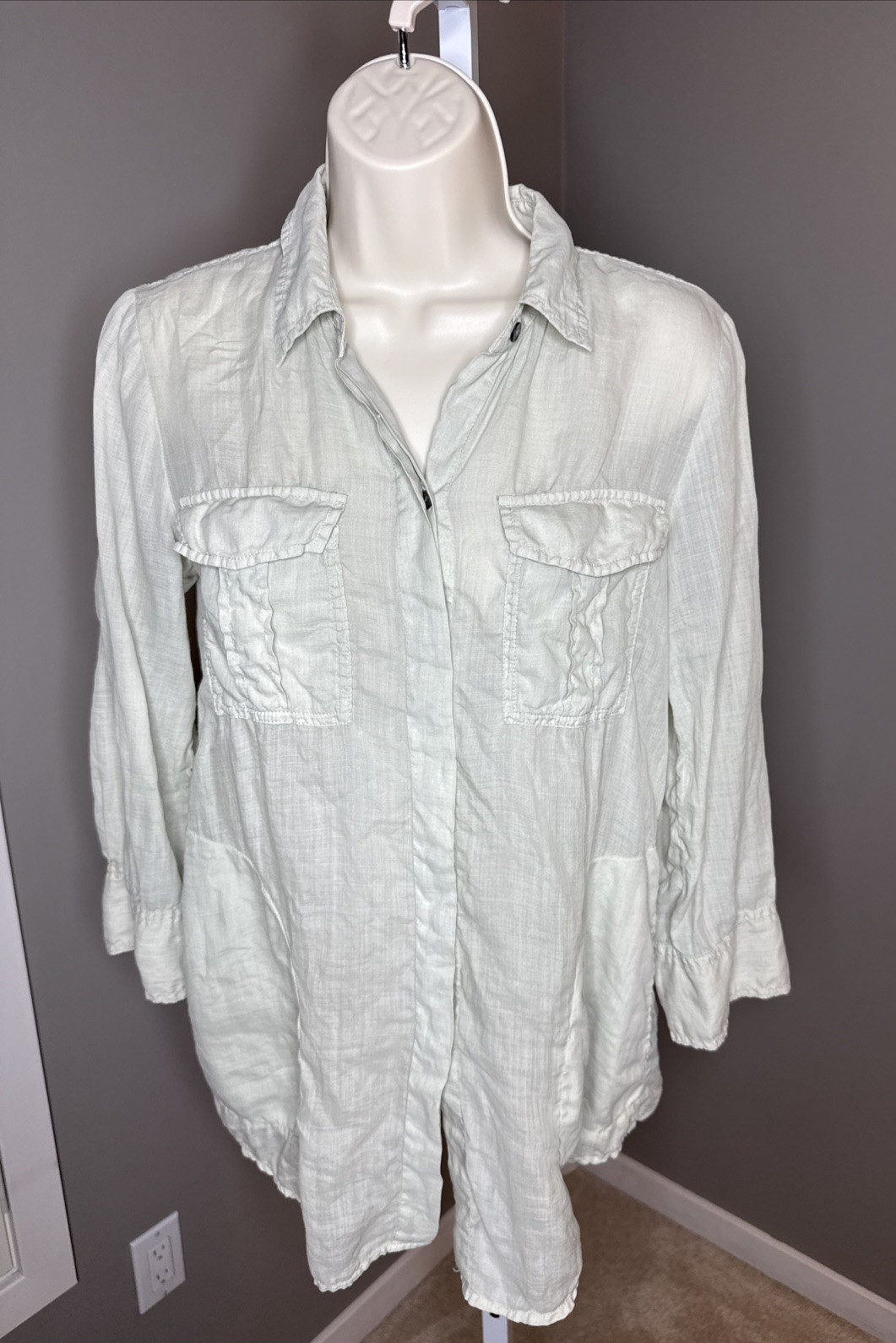 Theory Womens 100% Ramie Marandel Common Pocketed Button Down Blouse Size Medium