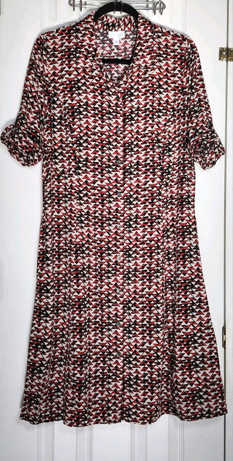 J Jill Womens Multicolor Short Sleeve Button Down Knee LengthShirtdress Size 10