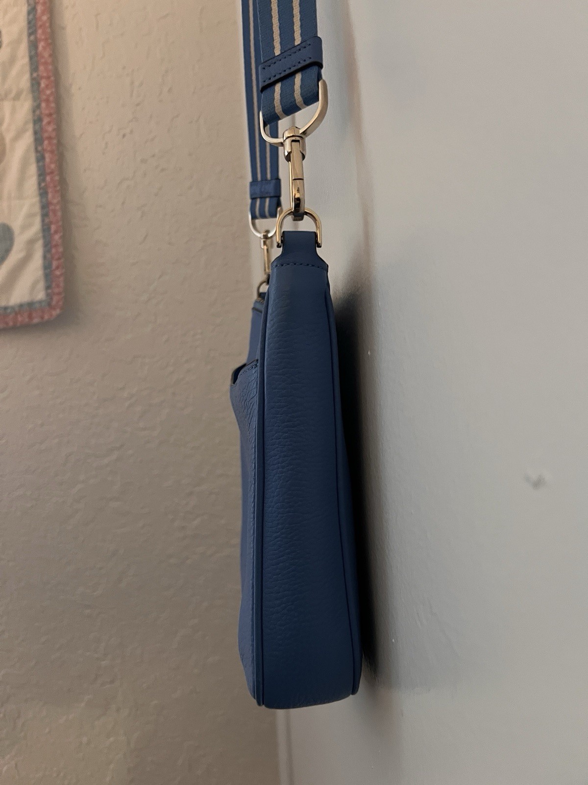 Kate Spade New York Blue Pebbled Small Crossbody Zip Bag Gold Hardware Strap