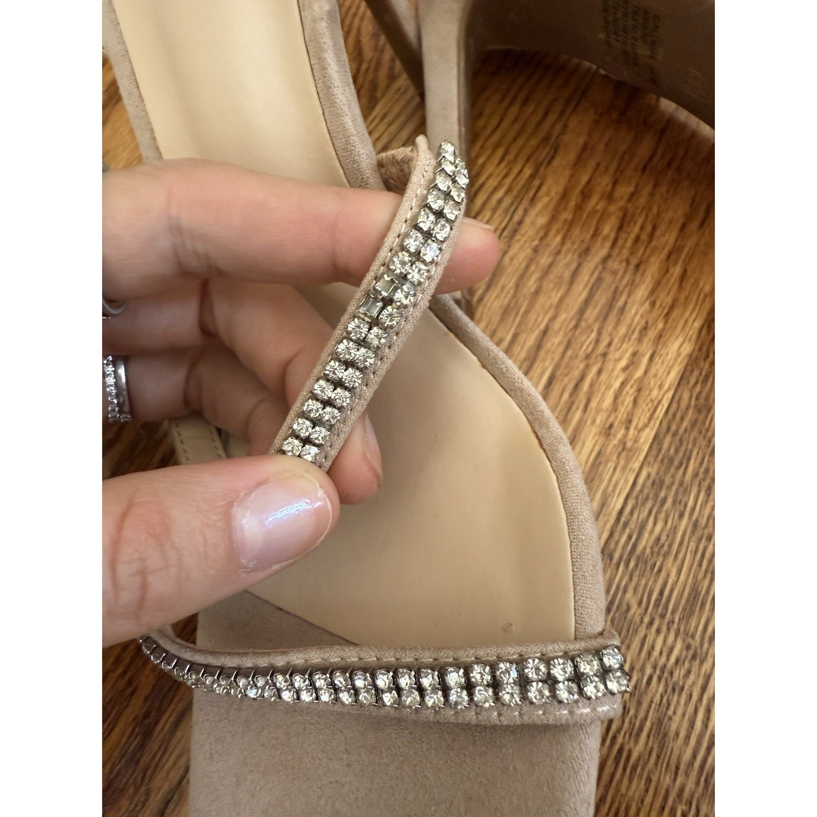 Vintage BEBE Y2K Rhinestone Slingback Heels Nude Square Toe McBling Glam Party