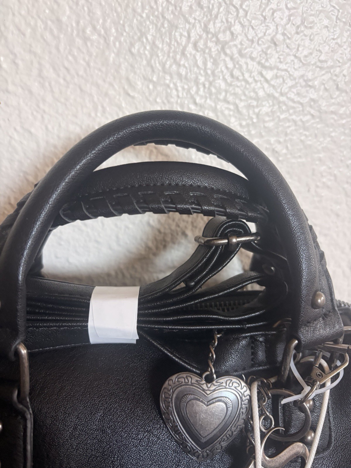 Jessica Simpson Black Satchel Top Handle Zip Heart Charm Bag