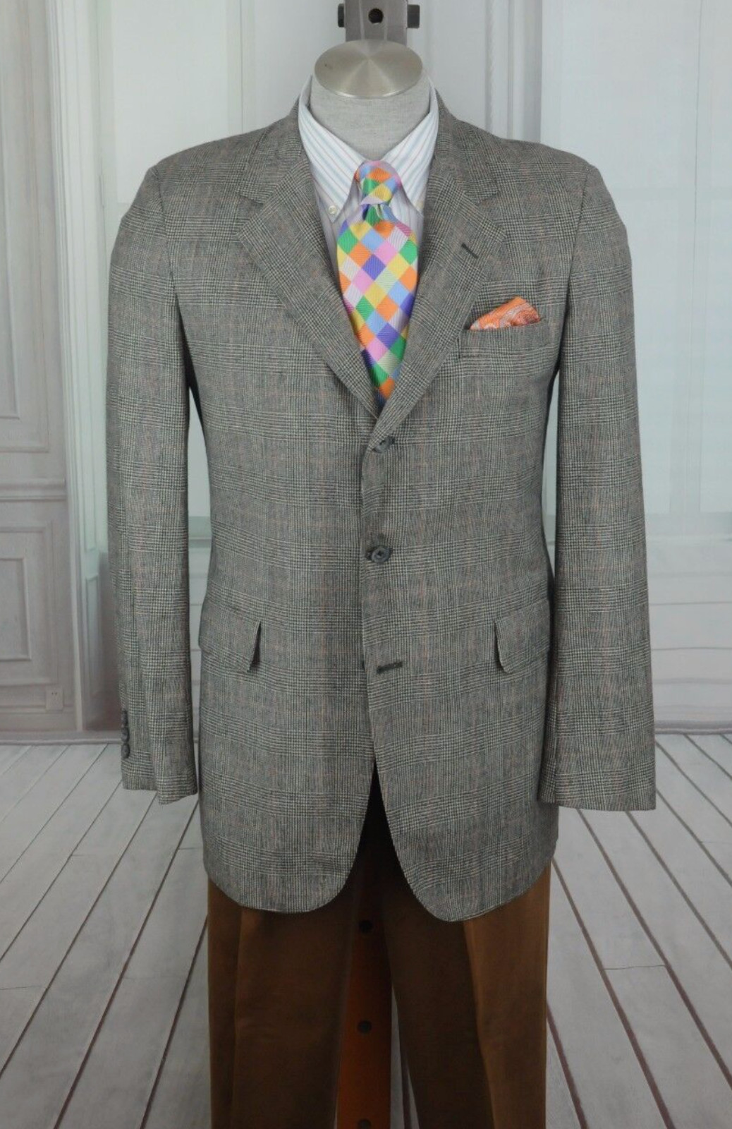 Corbin Men’s Gray & Red Plaid All Season Wool Blazer Sport Coat 40R 40 Regular
