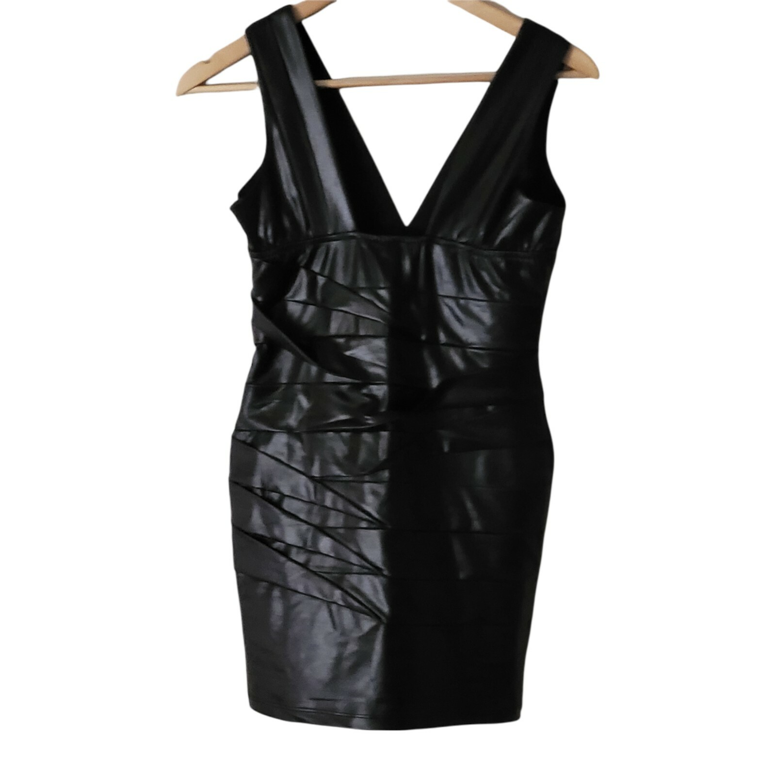 Women Black Sexy PVC Faux Leather Wet Look Bodycon Mini Dress
