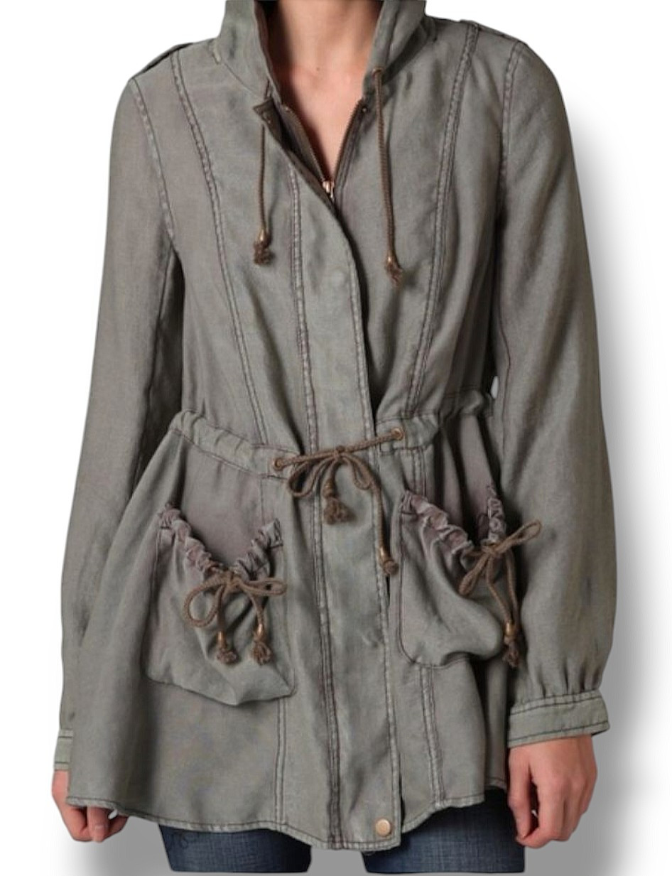 Free People Lightweight Mid Thigh Length Anorak Jacket Hoodie XS Olive Green