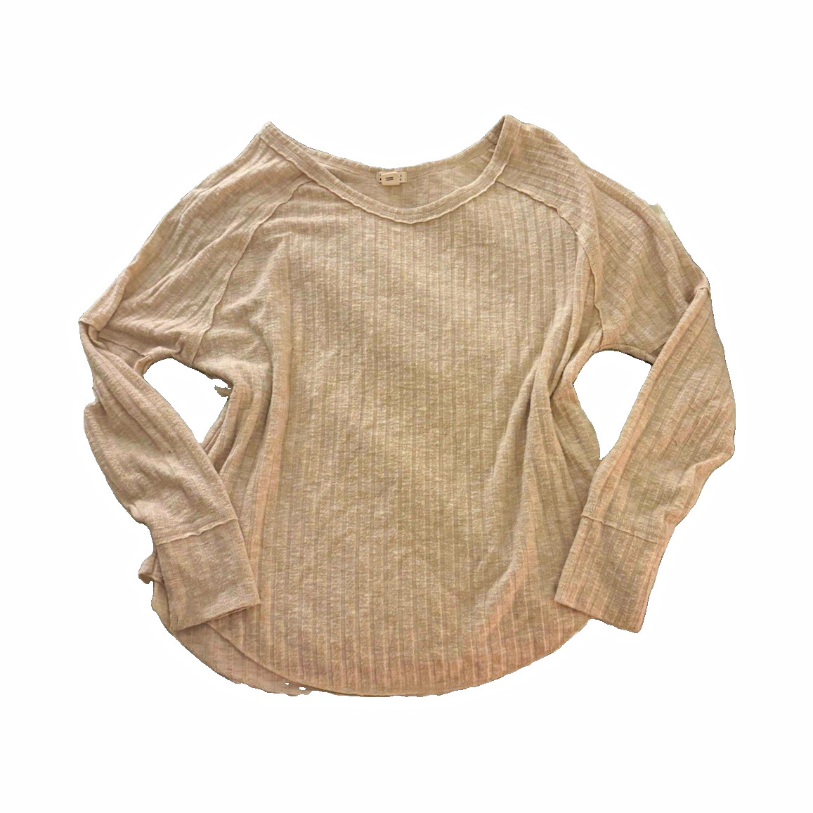 Billabong Women’s M Beige Solid Ribbed Cotton Knit Round Neck Raglan LS Top