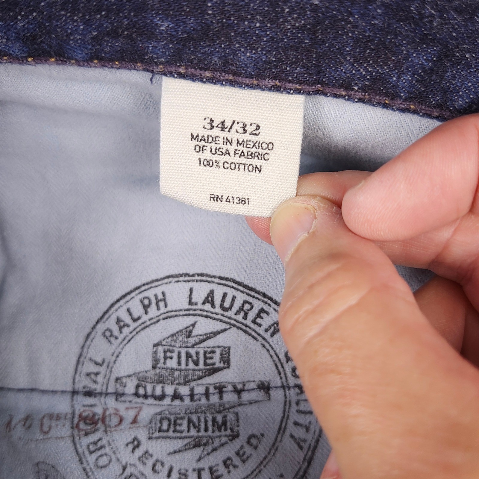 Polo Ralph Lauren Jeans Men 34×32 Dark Wash Straight Cotton Leather Patch Prep