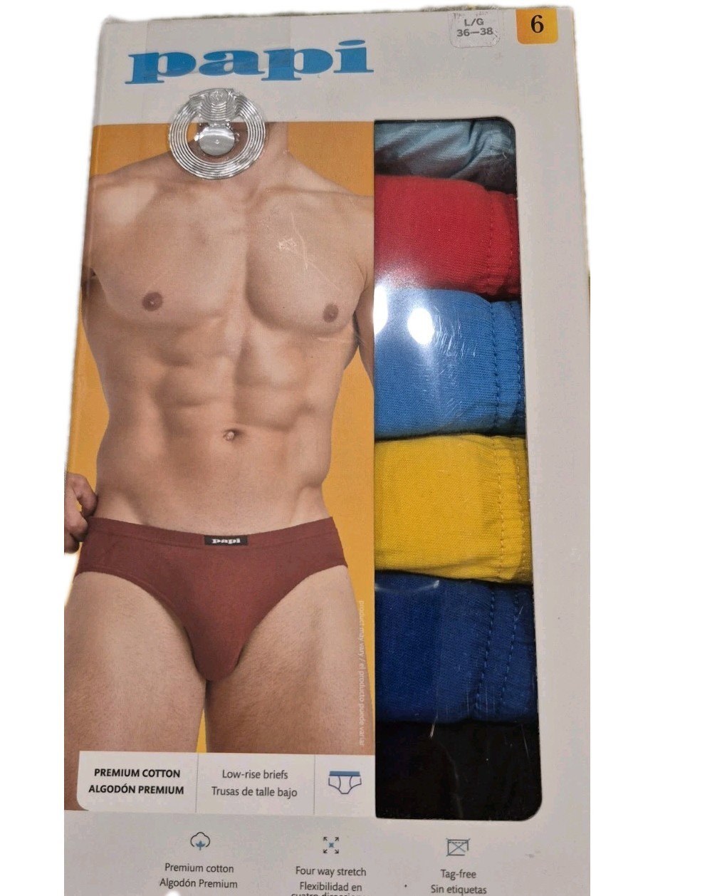 Nwt Papi 6 PK 100% Premium Cotton Low Rise Mens Briefs Large 36-38″ Stretch