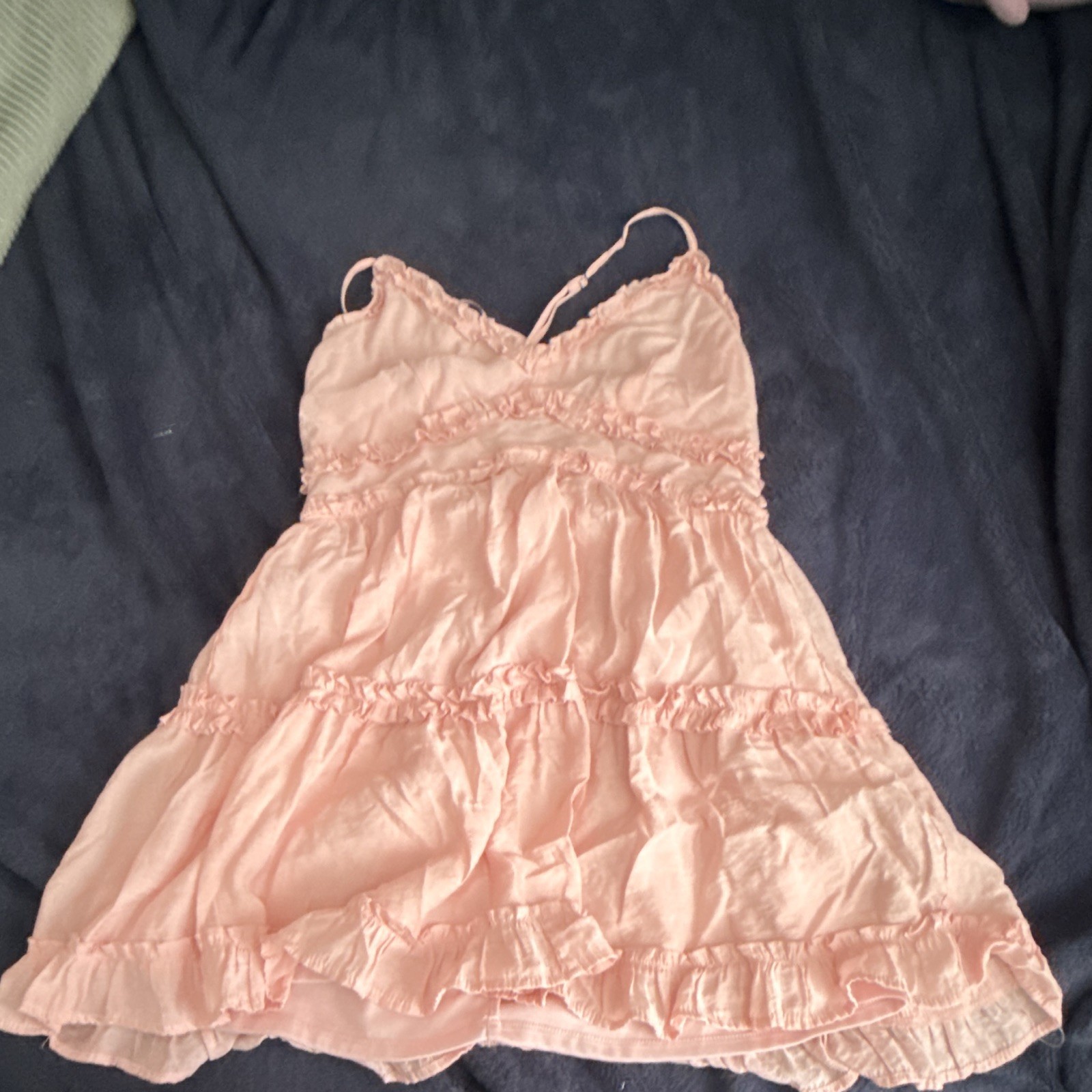 Blue Rain Pink Satin Ruffle Chemise Nightgown V-Neck Adjustable Straps M