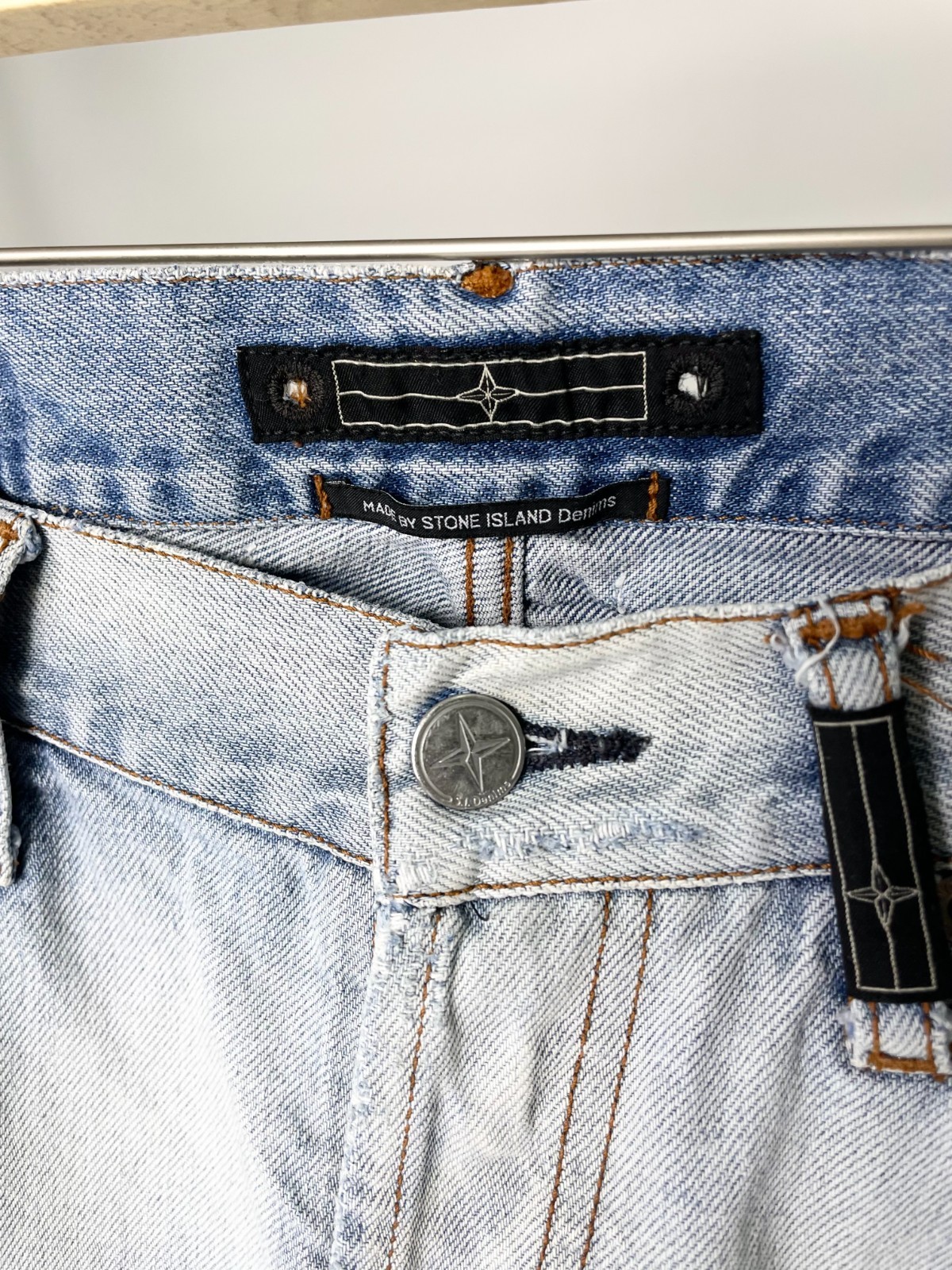 Stone Island Denim ( Size 34 ) Vintage Distressed Faded Light Blue Jeans Pants