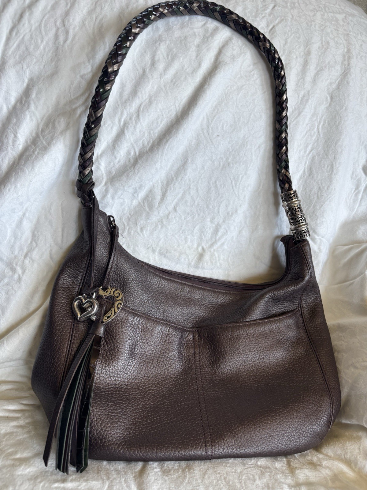 Brighton Barbados Hobo Bag Purse Shoulder Bag Leather Metallic Braided Strap