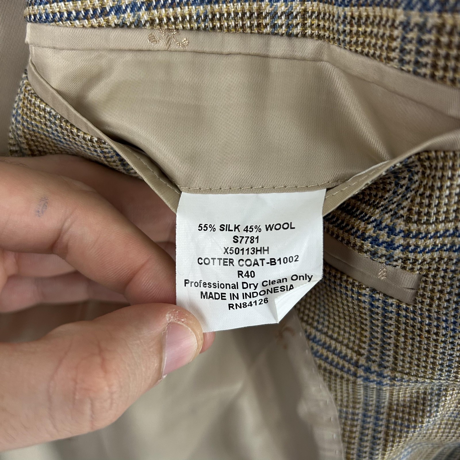 Haspel Blazer Men 40 Beige Silk Wool Plaid SportCoat Business Office Meetings