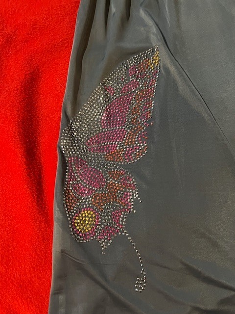 Christina Love Gray Rhinestone Butterfly Blouse Size M – Short Sleeve Embellishe
