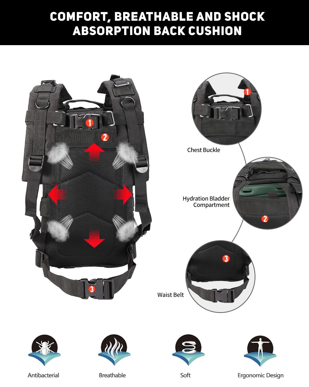 for Mens Tactical Backpack Military Backpacks 27L Small Army Survival Backpac…