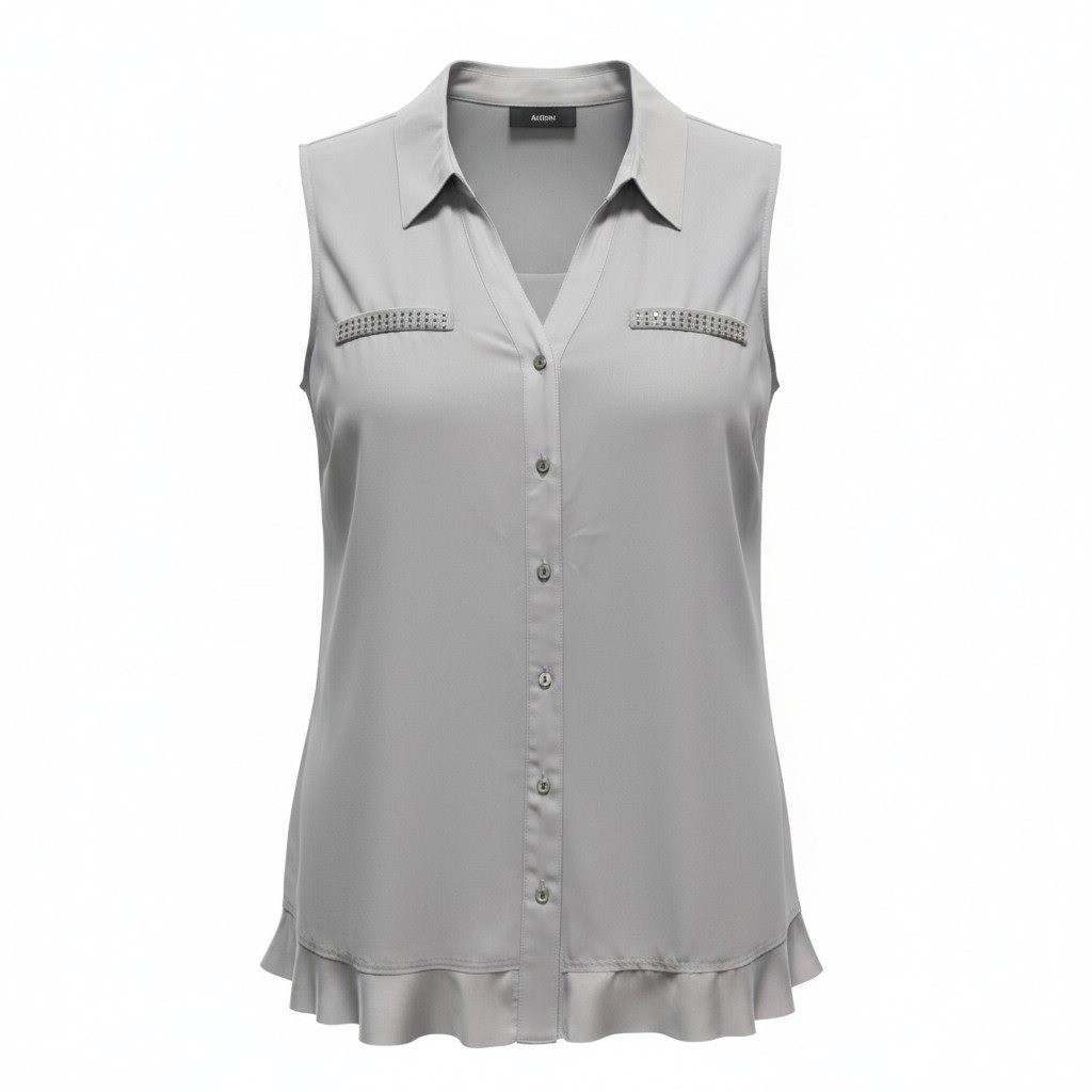 Sleeveless Blouse Alfani 12 Womens Gray Excellent Rhinestone Tiered Ruffle Back