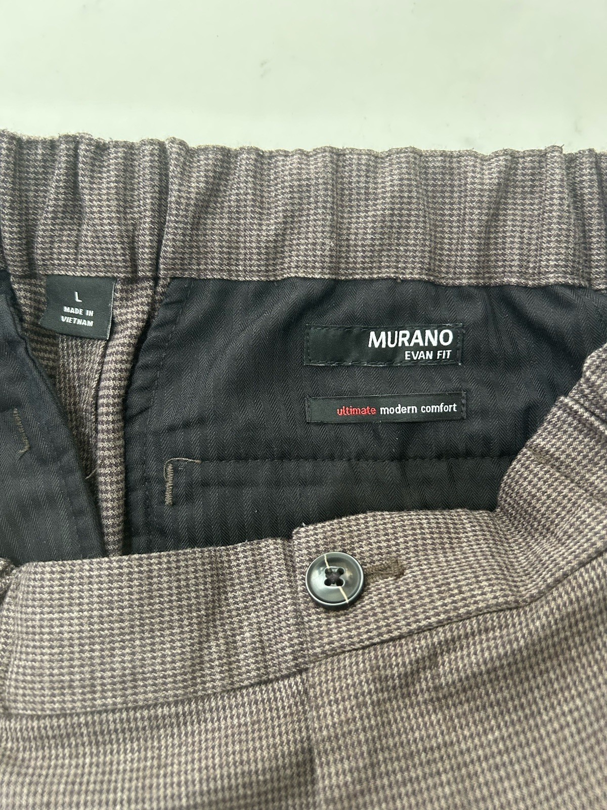 Murano Mens Elastic Waist Pants Grey Size L Comfort Fit Slacks Stretch Casual