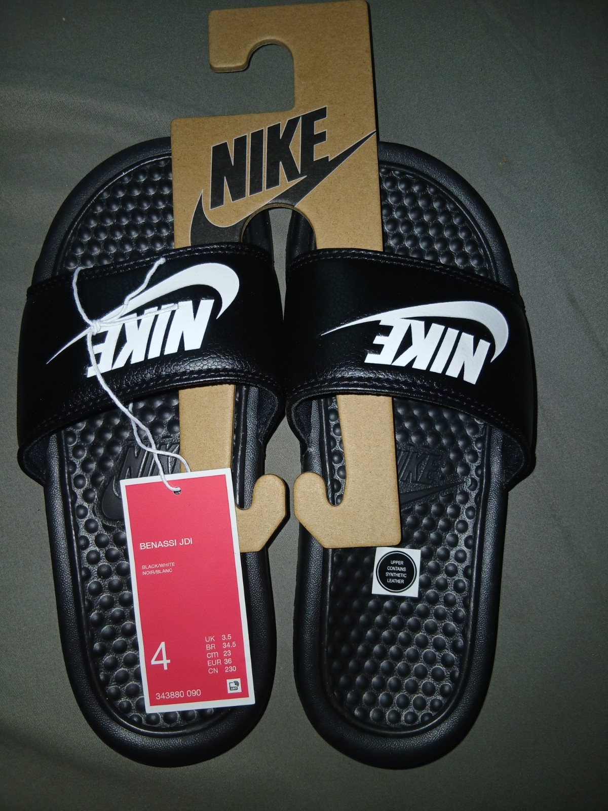 Nike Benassi JDI Slide Sandals Black/White US 4 EU 36 MPN 343880-090