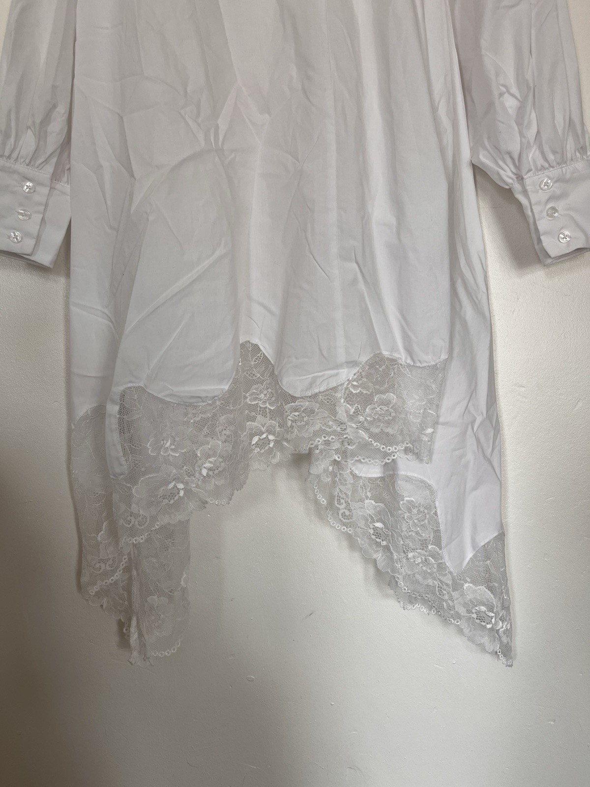 ASOS Design White Shirt Dress With Waist Tie And Lace Trims Size 8 Small
