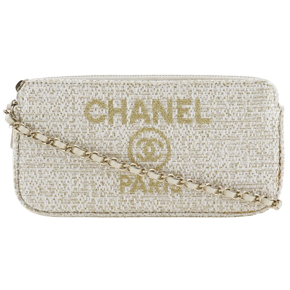 CHANEL Deauville ChainShoulder Shoulder Bag A84415 2-way clutch White twee…